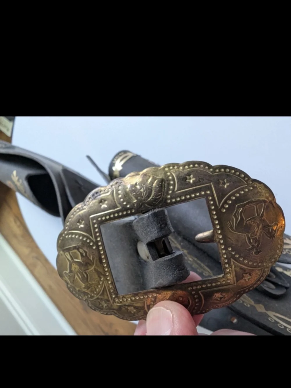 VTG Western Leather Double Holster Gun Belt Cowboy Costume Toy Gold Star Buckle